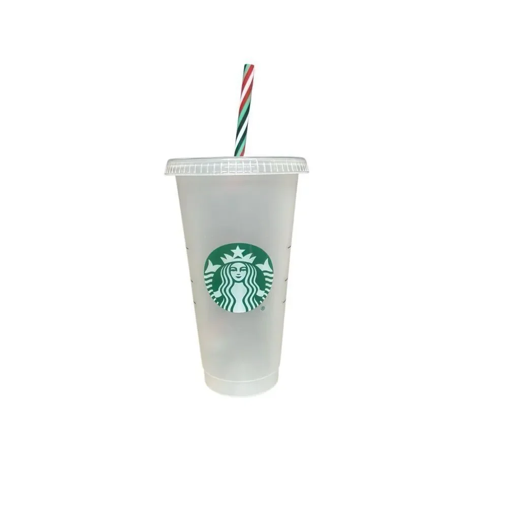 Starbucks Reusable Frosted Plastic Cold Cup With Lid and Straw